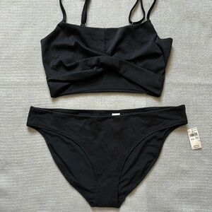 Aerie Black Texture Twist Bikini Set